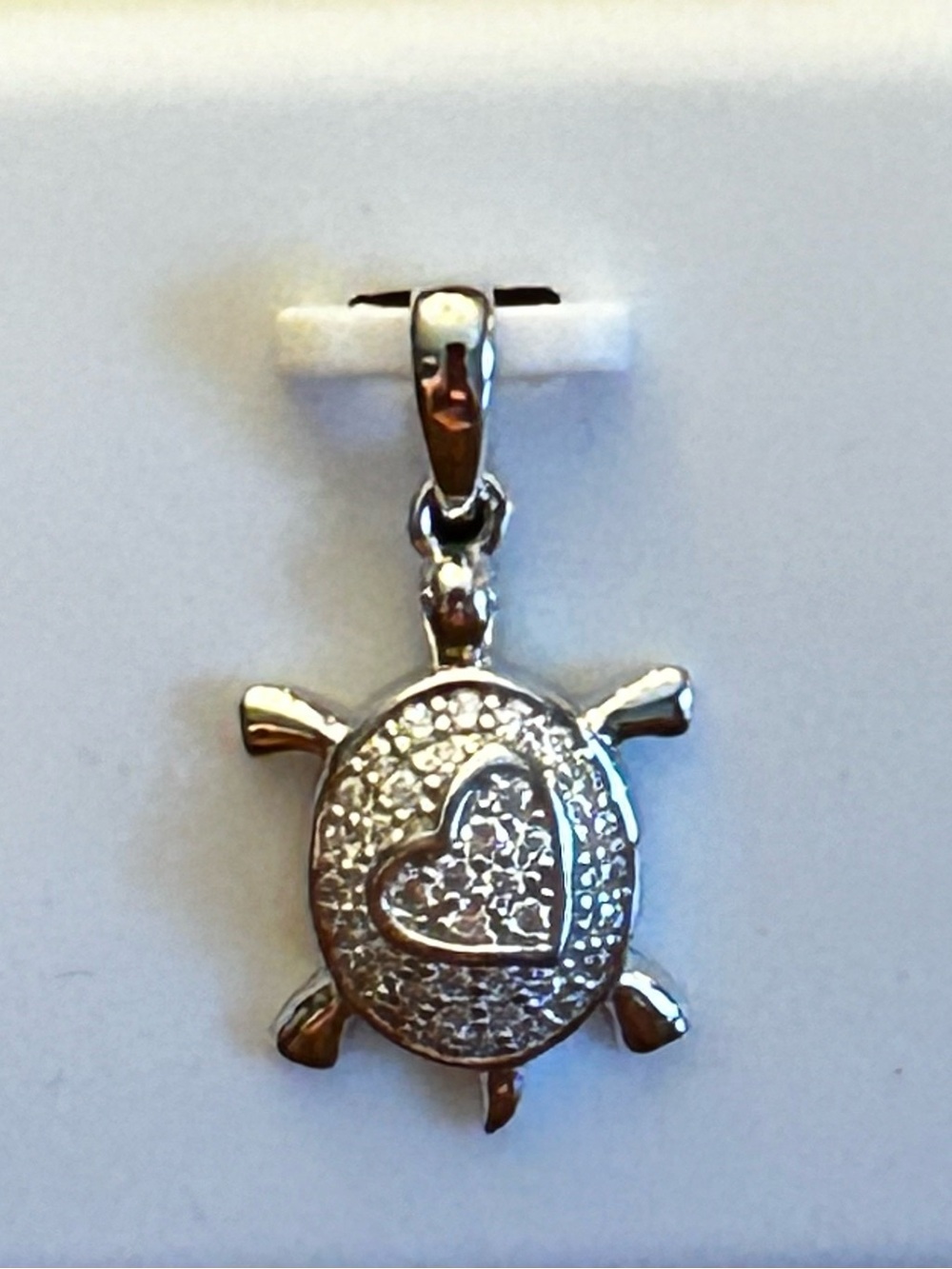 Moissanite 1.00CTW Turtle w/Heart Pendant in Rhodium Over 925 Sterling Silver